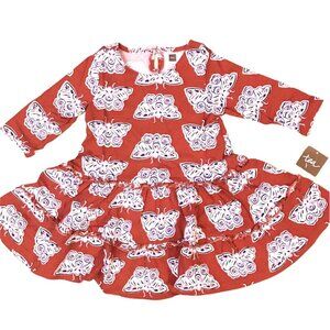 NWT Tea Collection Chinois Butterfly Tiered Winter Cotton Twirl Dress Size 2